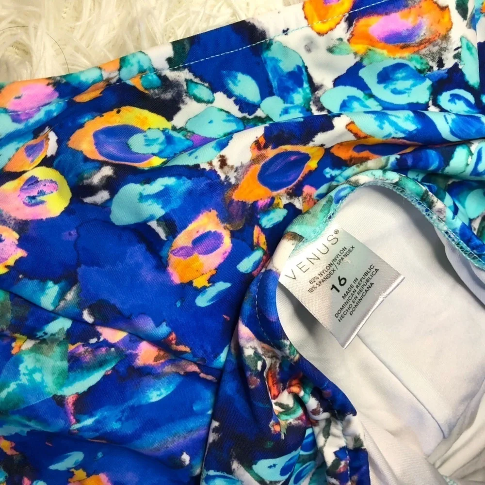 VENUS Blue and Orange One Piece Swimsuit with Plunging V-neckline